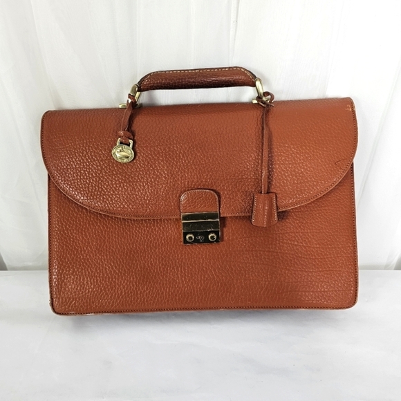 Vintage Dooney & Bourke camel brown leather folio briefcase with lock and key - Picture 1 of 16